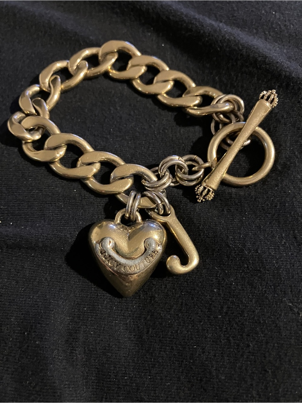 Juicy Couture Gold Heart Charm Toggle Chain Bracelet